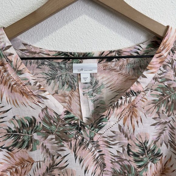 J.Jill Love Linen Top Womens XL Pink Tropical Floral Breathable Beach 100% Linen - Picture 7 of 16